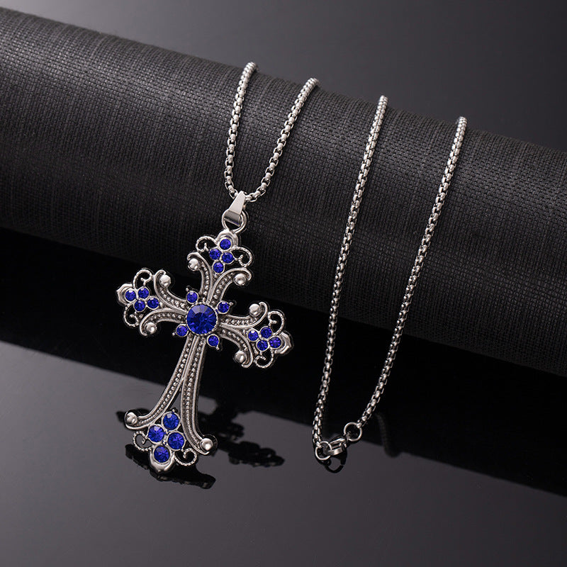 Wholesale Hollow Flower Necklace Diamond Cross Pendant Necklace Sweater Chain